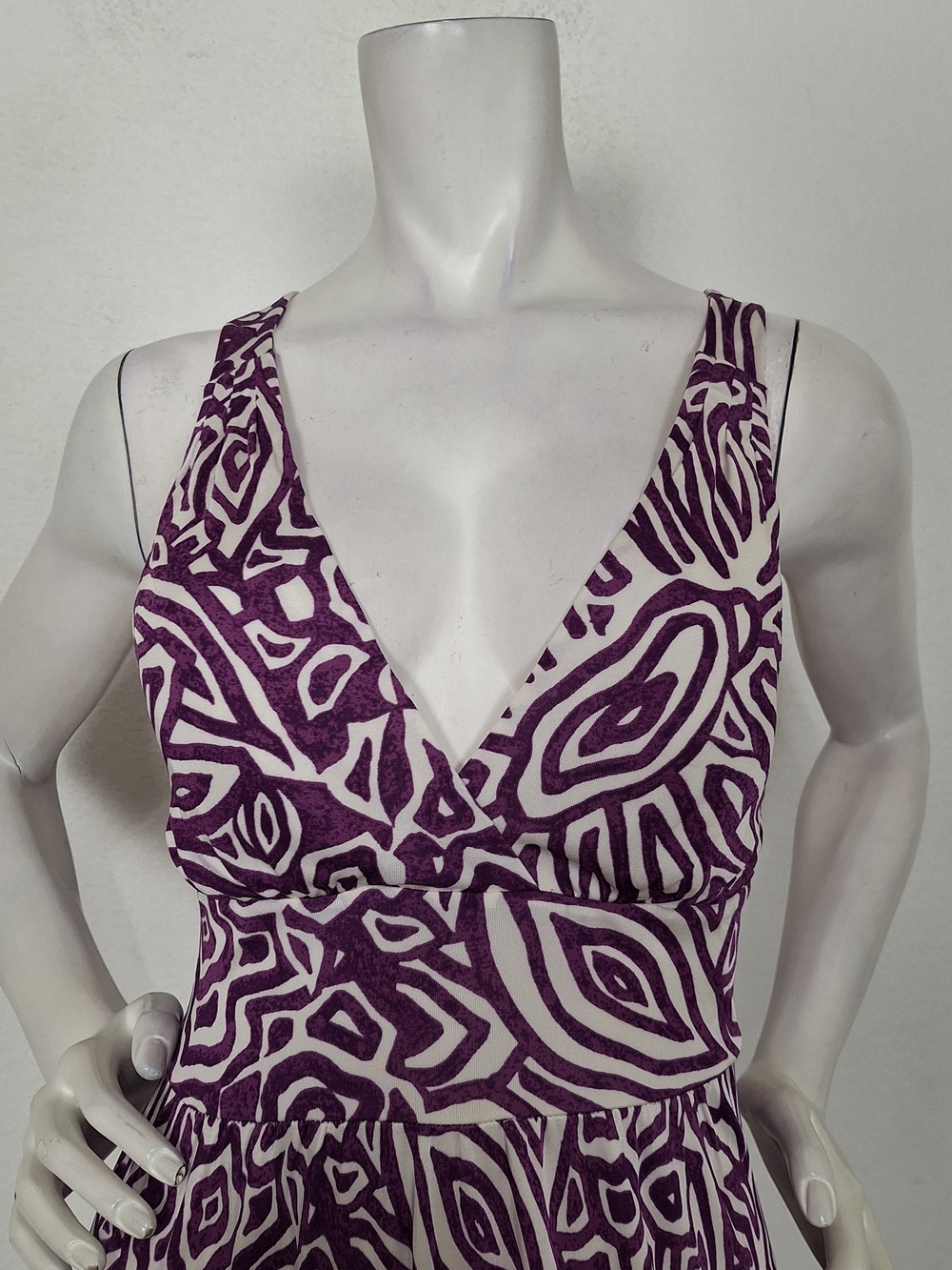 Banana Republic Purple & White Silk Blend Criss Cross Back Midi Dress Size S - Picture 5 of 15